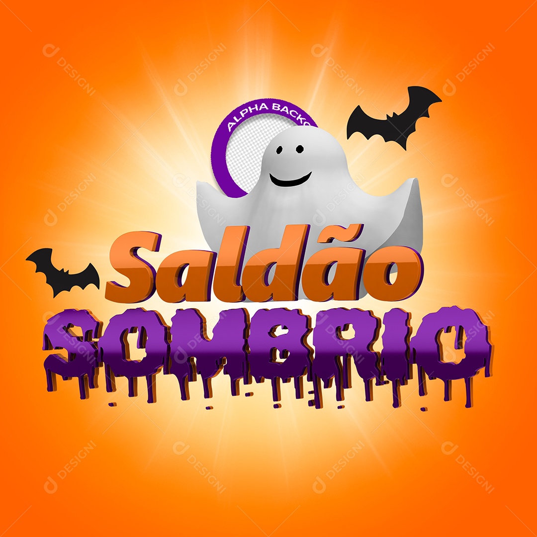 Saldão Sombrio Selo 3D Laranja e Roxo para Composição PSD