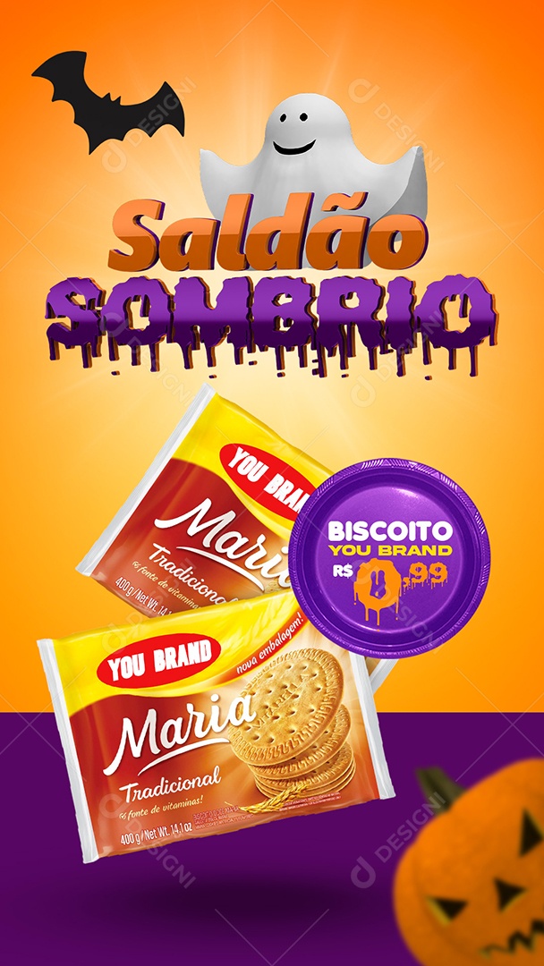 Story Saldão Sombrio Biscoito Maria Halloween Social Media PSD Editável