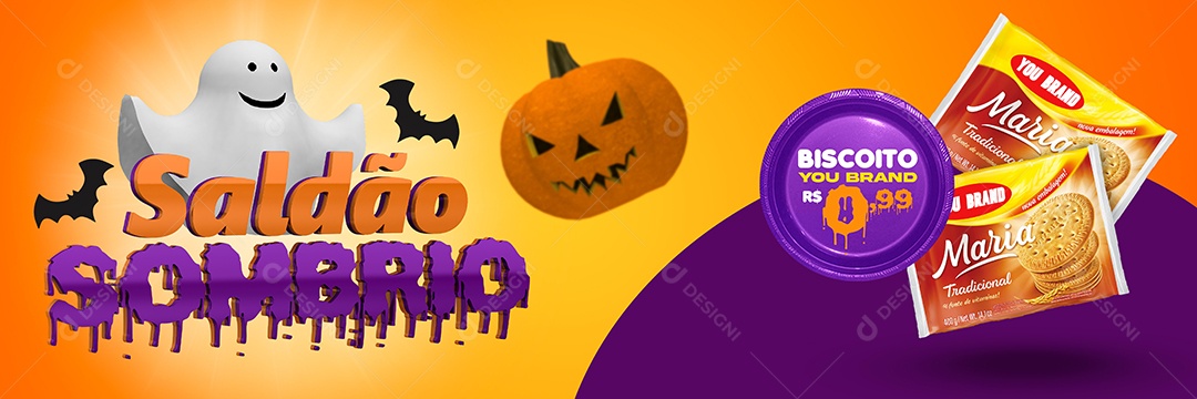 Banner Saldão Sombrio Biscoito Maria Halloween Social Media PSD Editável