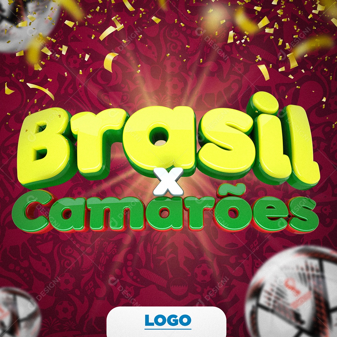 Brasil x Camarões Texto 3D Amarelo e Verde para Composição PSD