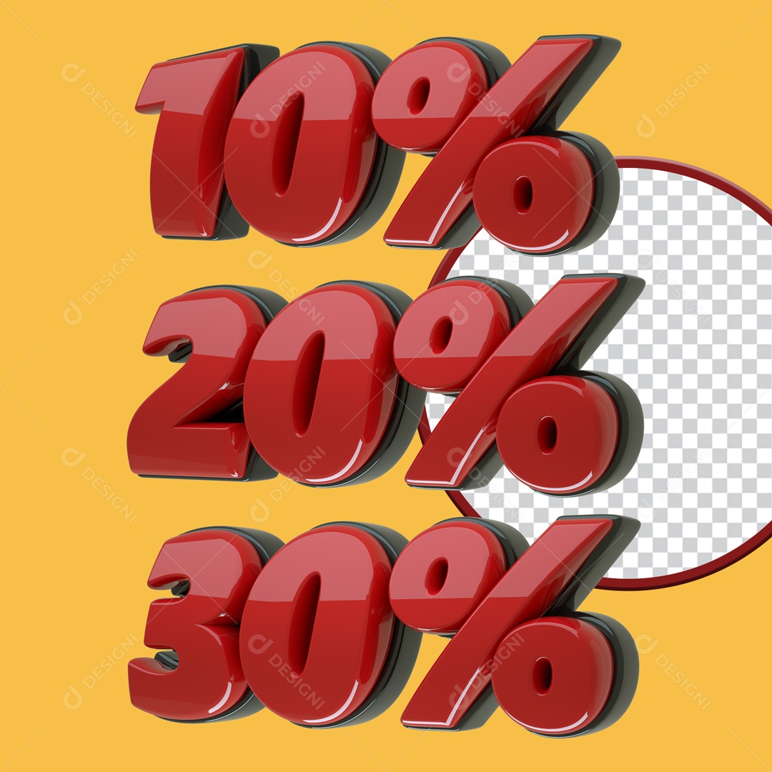 Números de Desconto Vermelho Elemento 3D para Composição PSD