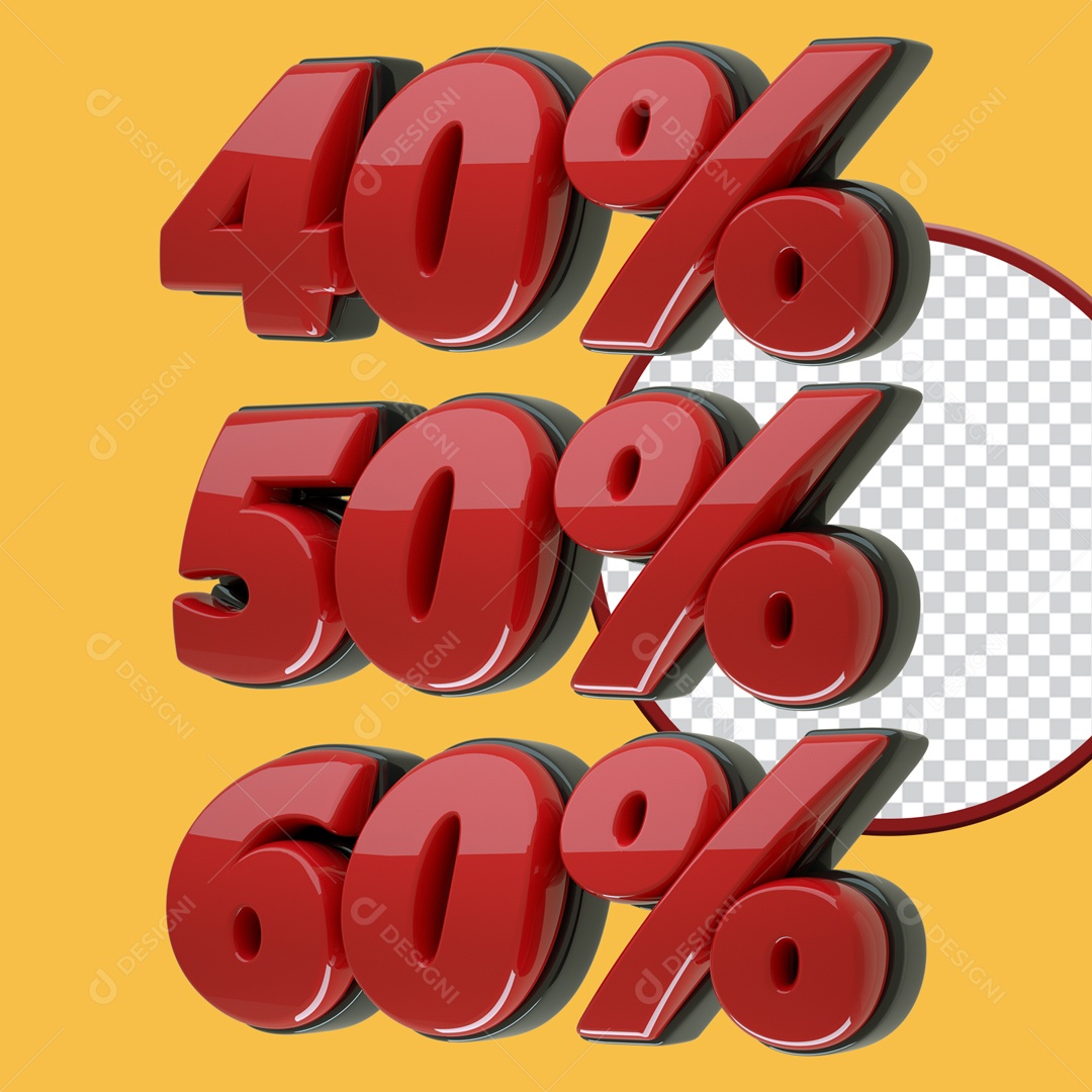 Números de Desconto Vermelho Elemento 3D para Composição PSD