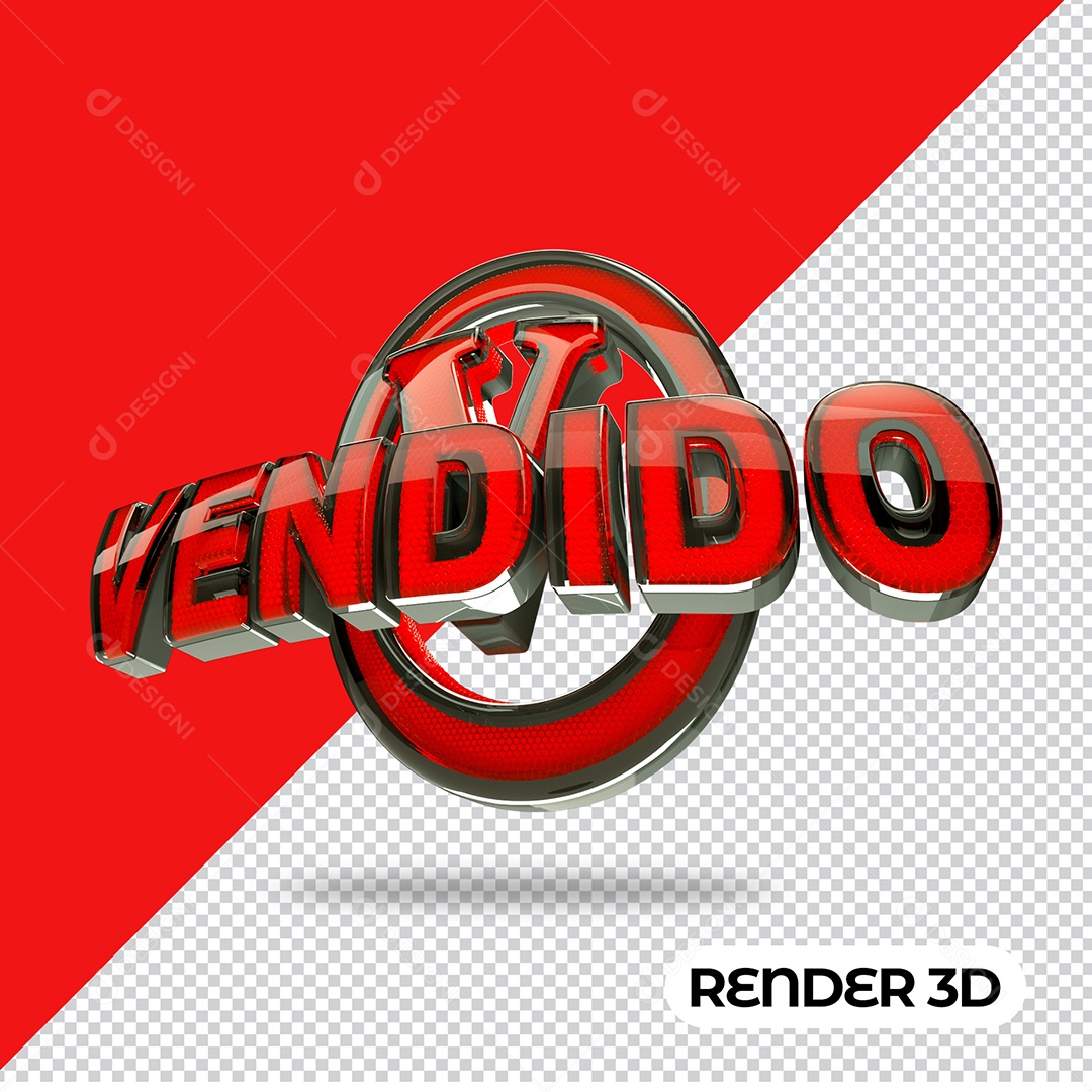 Vendido Texto 3D Vermelho para Composição PSD