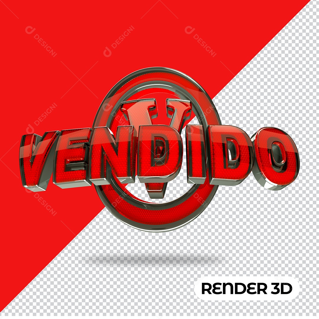 Vendido Texto 3D Vermelho para Composição PSD