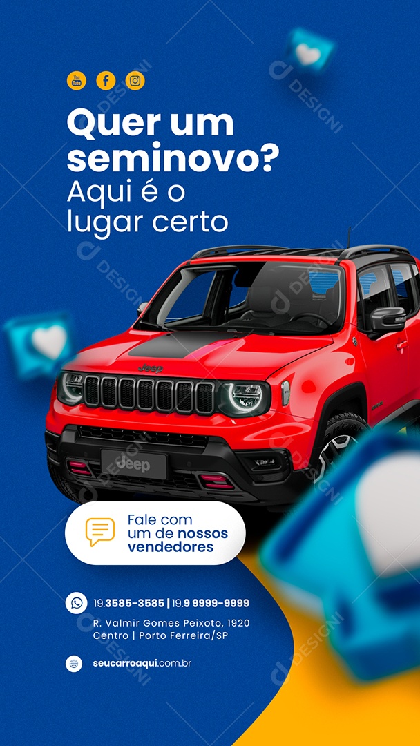 Story Quer um Seminovo Aqui é o Lugar Certo Concessionária Social Media PSD Editável