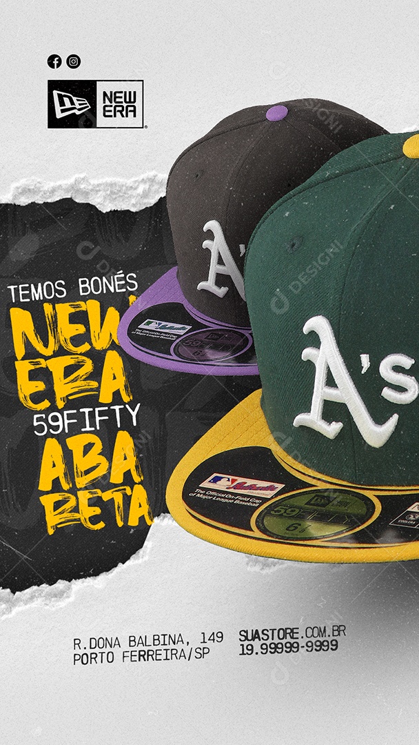 Story Temos Boné New Era 59Fifty Aba Reta Loja de Boné Social Media PSD Editável