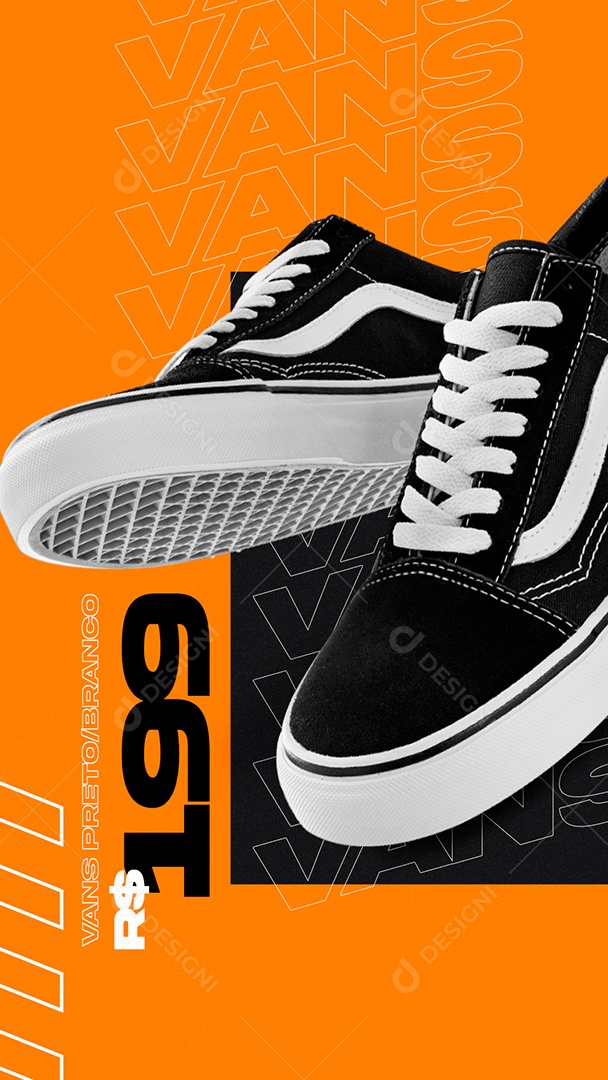 Story Vans Preto e Branco 199,00 Loja de Tênis Social Media PSD Editável