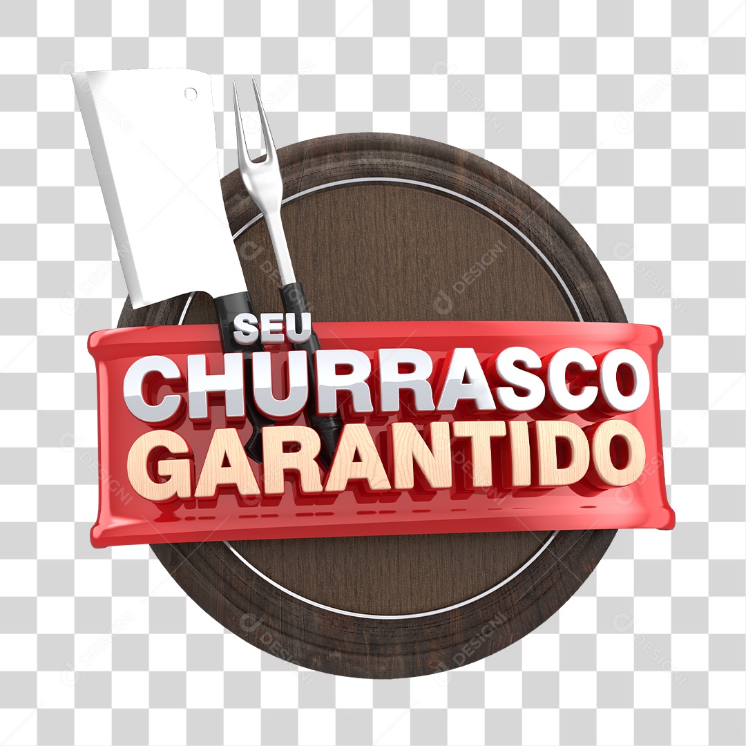 Selo 3D Seu Churrasco Garantido Para Composiçao PNG