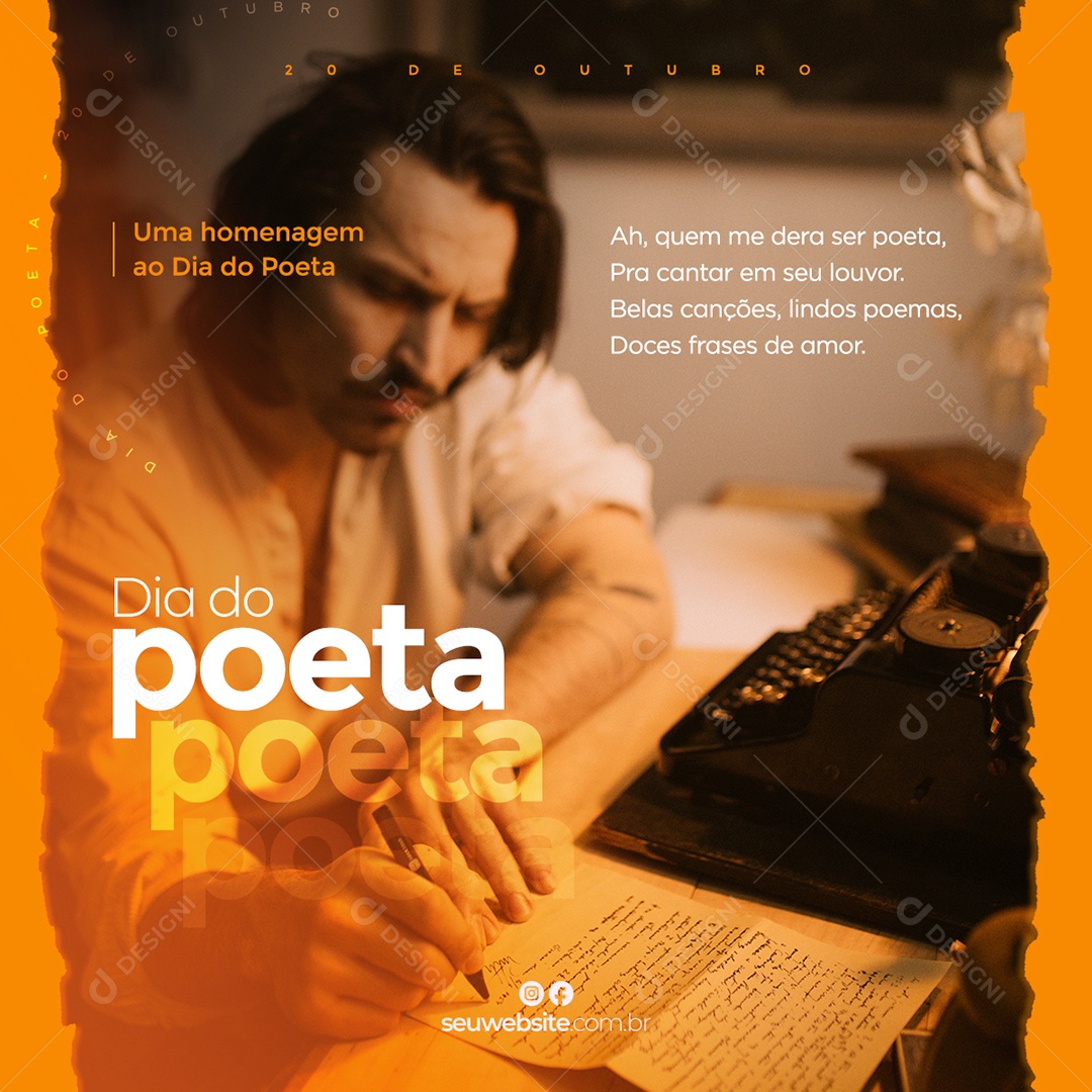 Dia do Poeta Ser Poeta é Ser Mais Alto Dia do Poeta 20 de Outubro Social Media PSD Editável