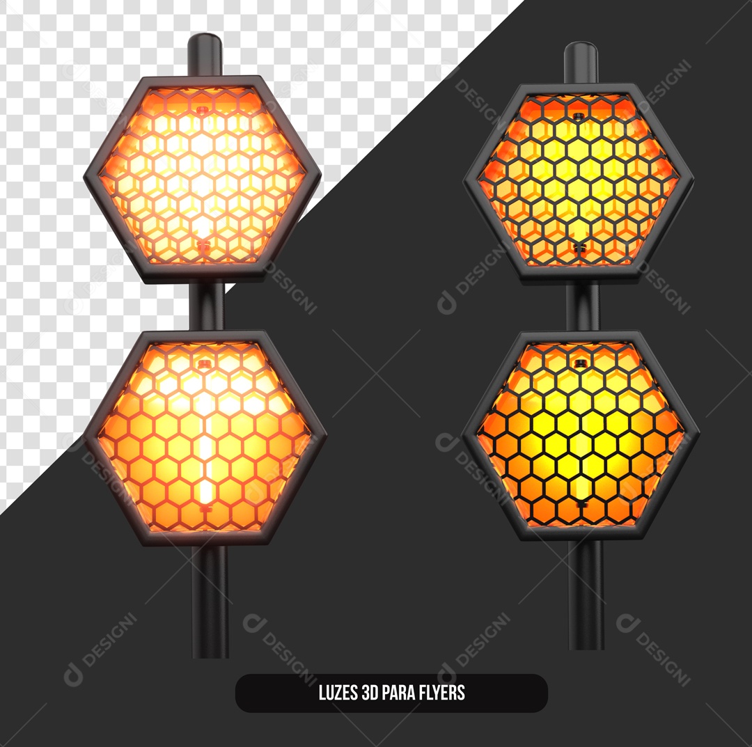 Refletores de Luz Com Luzes Amarela Elemento 3D para Composição PSD + PNG