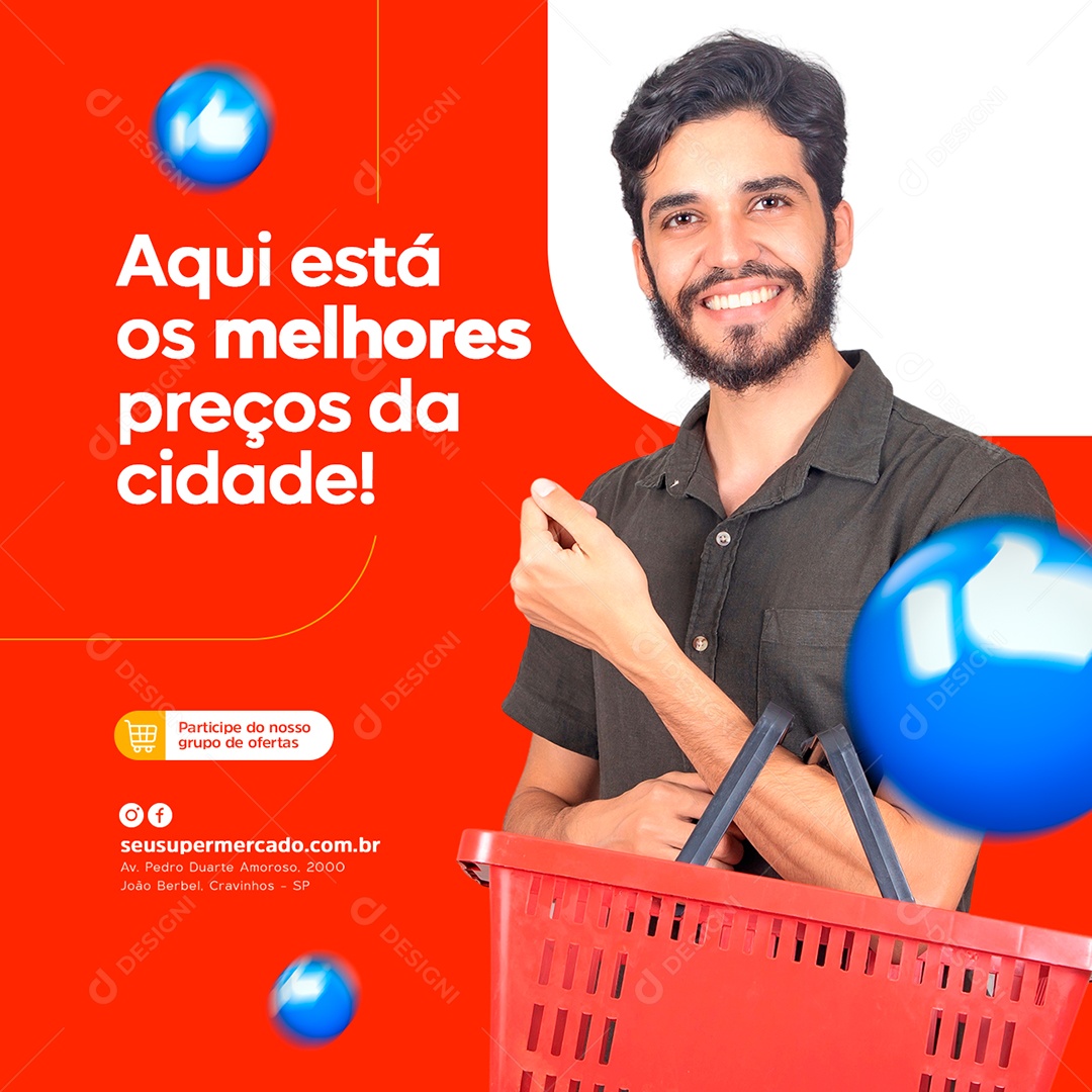 Aqui Está os Melhores Preços da Cidade Supermercado Social Media PSD Editável