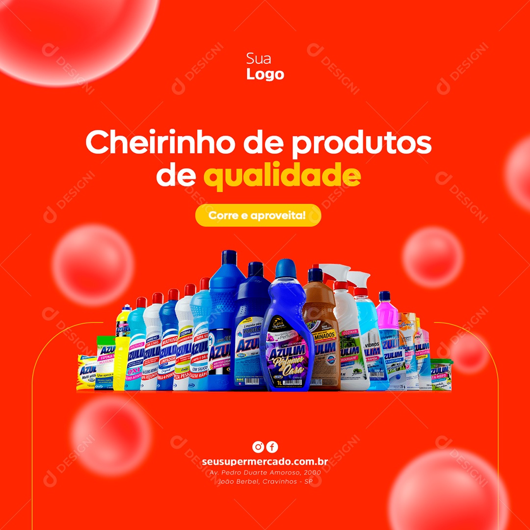 Cheirinho de Produtos de Qualidade Supermercado Social Media PSD Editável