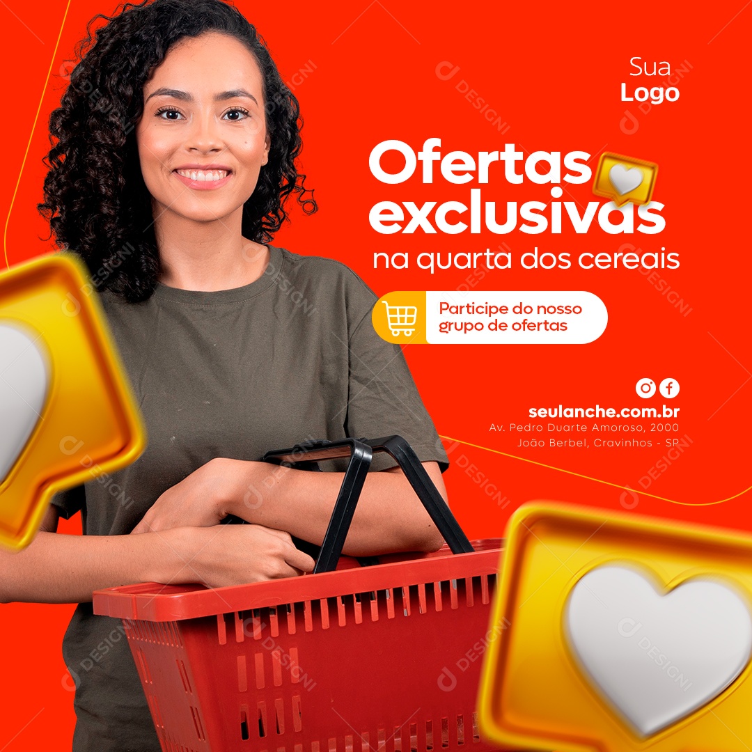Ofertas Exclusivas na Quarta Dos Cereais Supermercado Social Media PSD Editável
