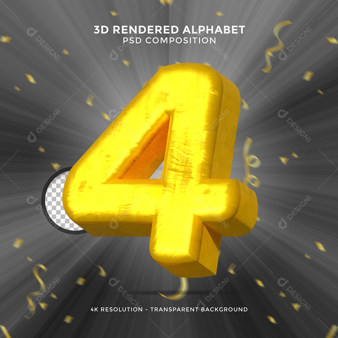 Número 5 Dourado 3D Elemento Para composição PSD