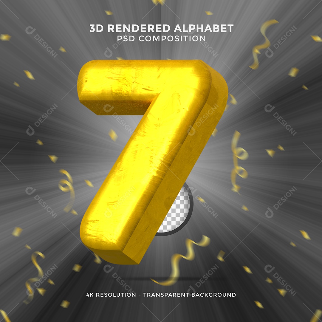 Número 7 Dourado 3D Elemento Para composição PSD