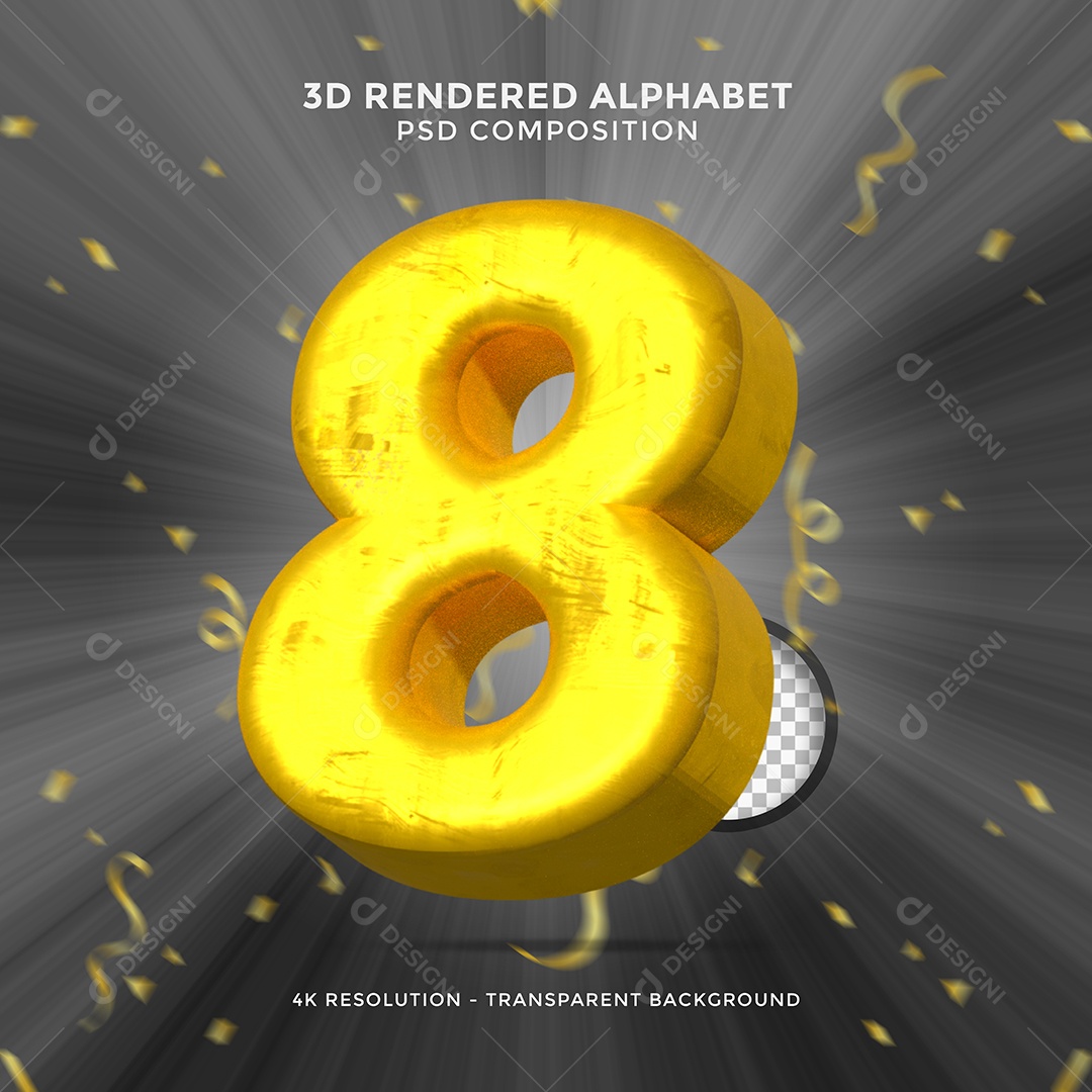 Número 8 Dourado 3D Elemento Para composição PSD