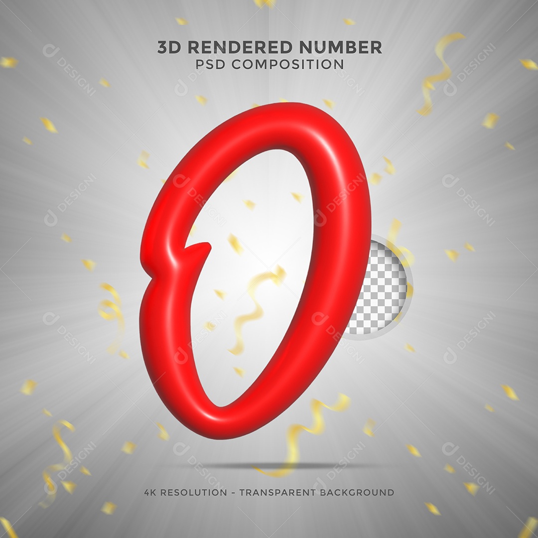 Número 0 Vermelho 3D Elemento Para composição PSD