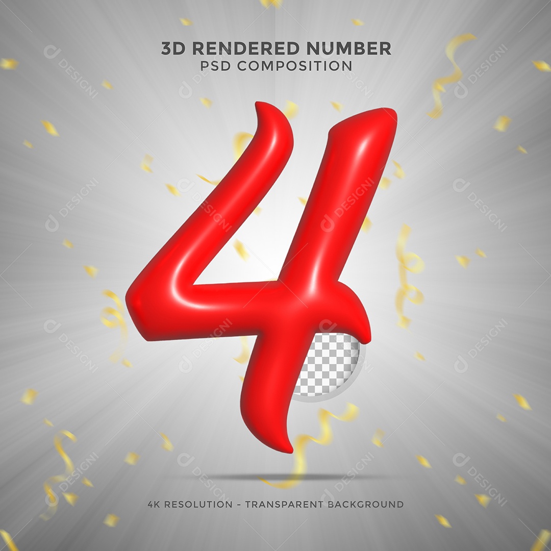 Número 4 Vermelho 3D Elemento Para composição PSD