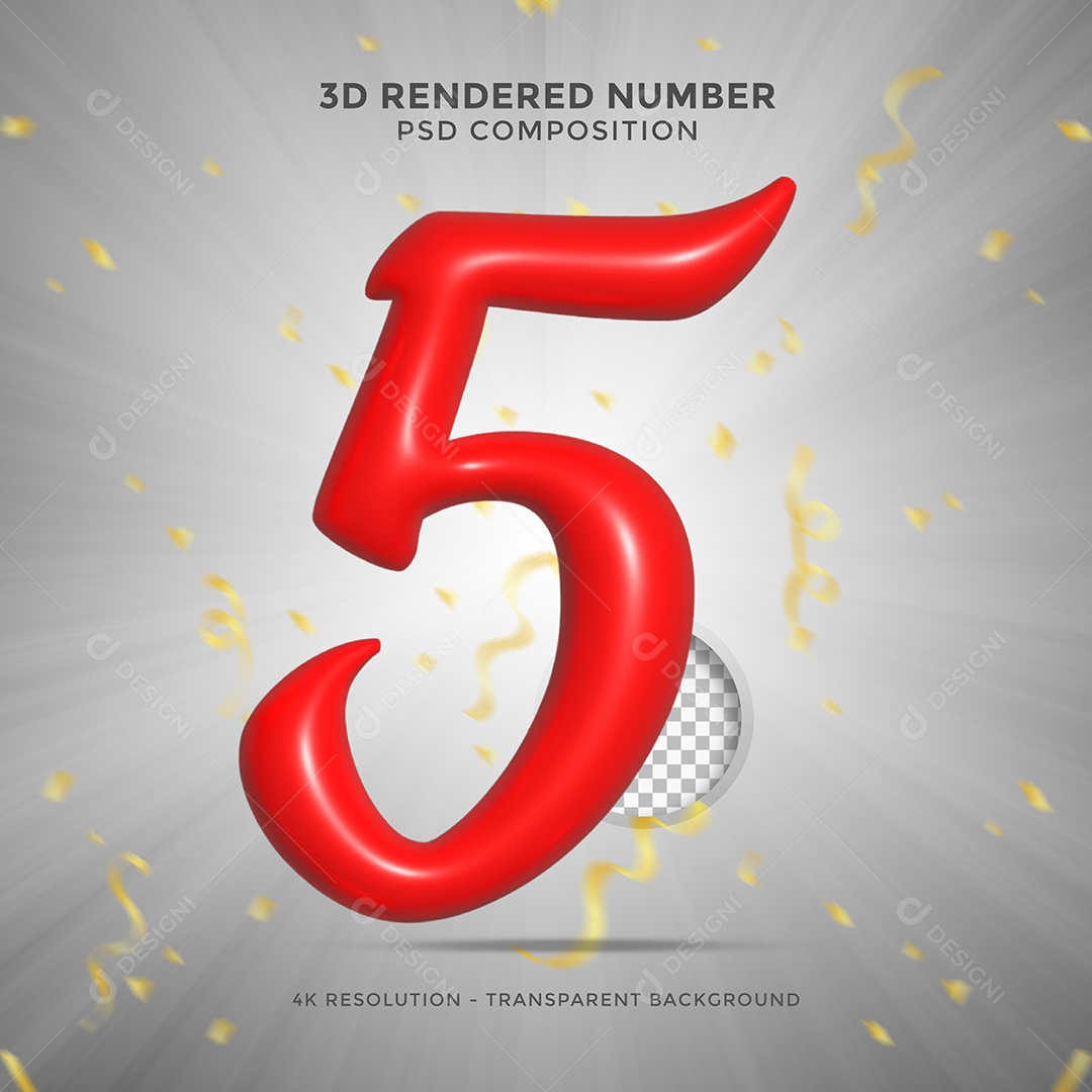 Número 5 Vermelho 3D Elemento Para composição PSD