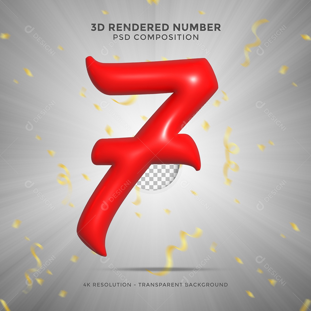Número 7 Vermelho 3D Elemento Para composição PSD