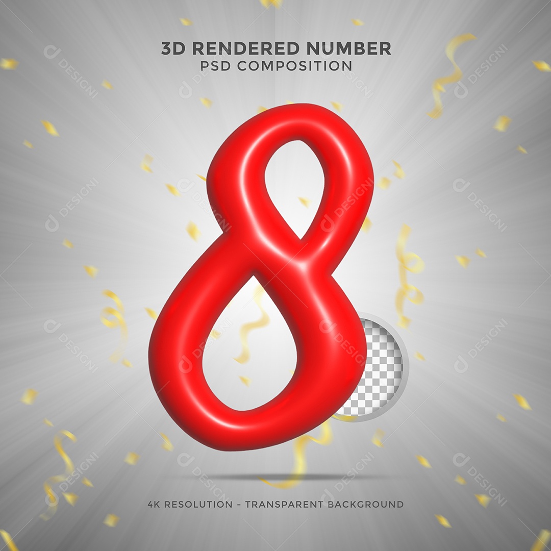 Número 8 Vermelho 3D Elemento Para composição PSD