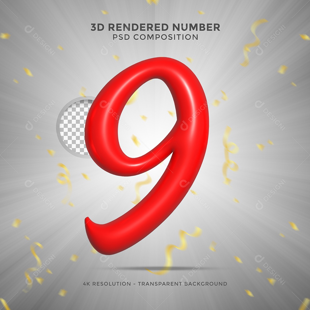 Número 9 Vermelho 3D Elemento Para composição PSD