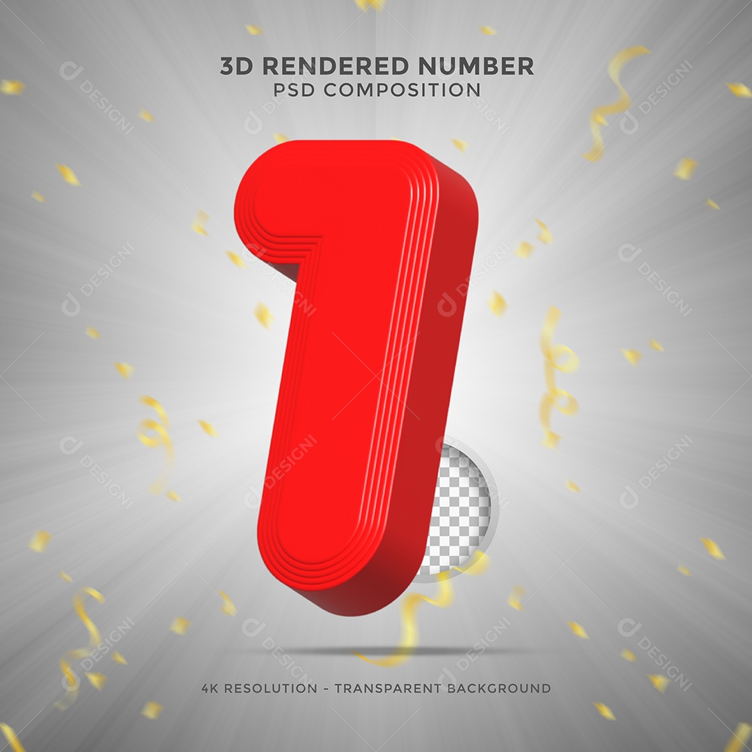 Number 1 Red 3D Element For Composition PSD