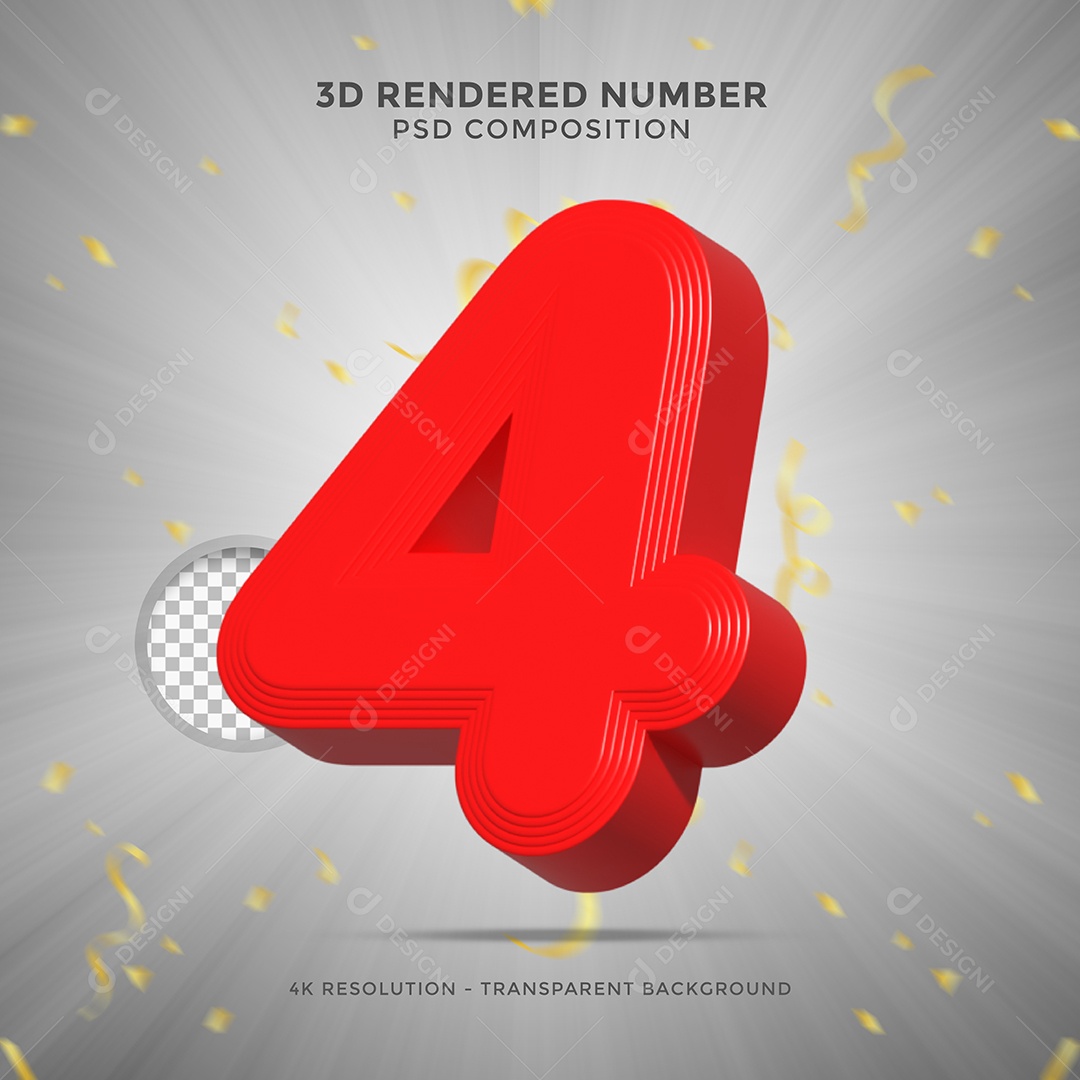 Número 4 Vermelho 3D Elemento Para composição PSD