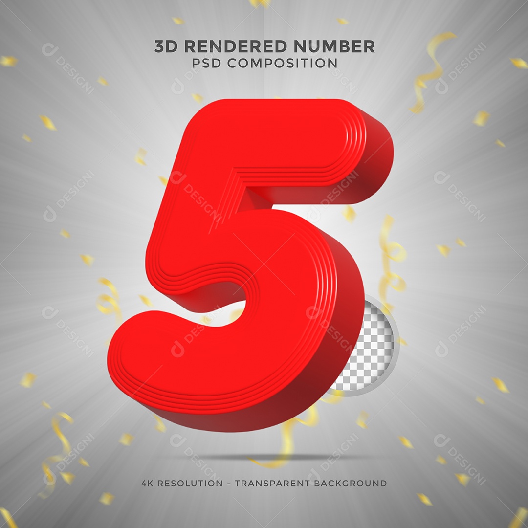 Número 5 Vermelho 3D Elemento Para composição PSD