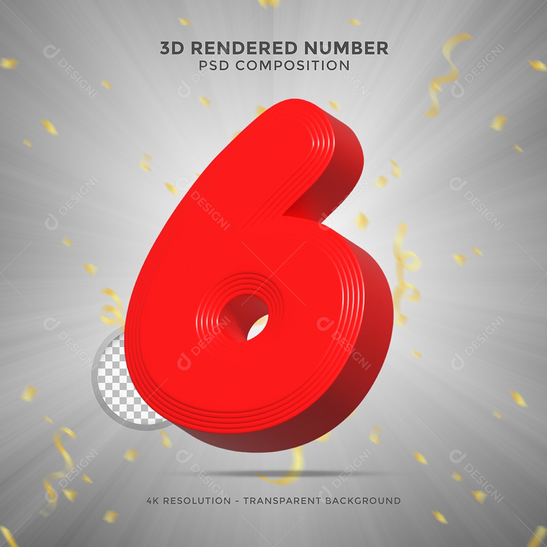Número 6 Vermelho 3D Elemento Para composição PSD