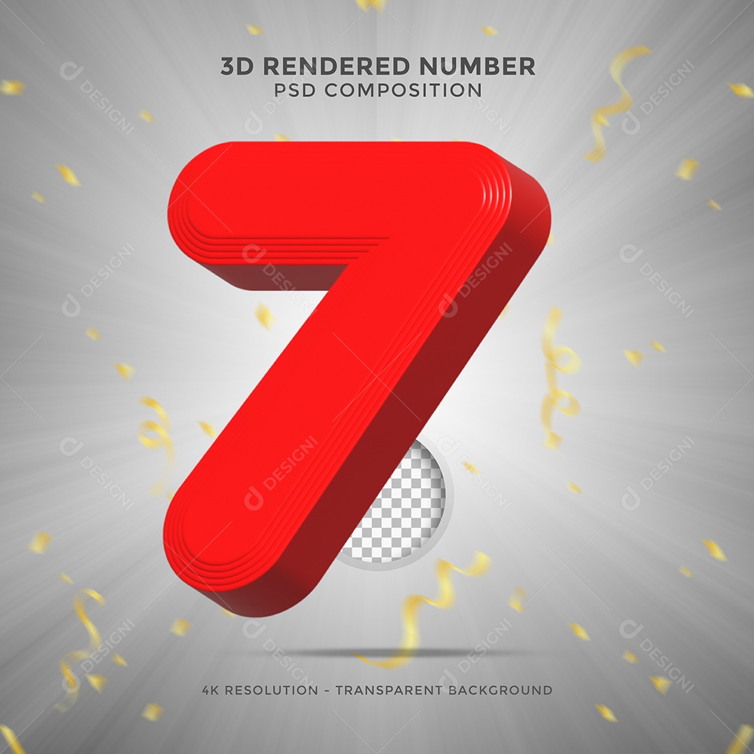 Número 7 Vermelho 3D Elemento Para composição PSD