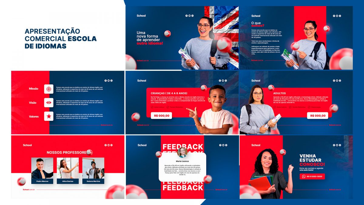 Apresentação Comercial Escola de Idiomas PSD Editável
