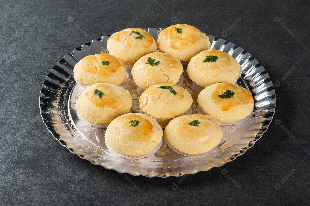 Patty. Traditional Brazilian chicken snack. gray background.