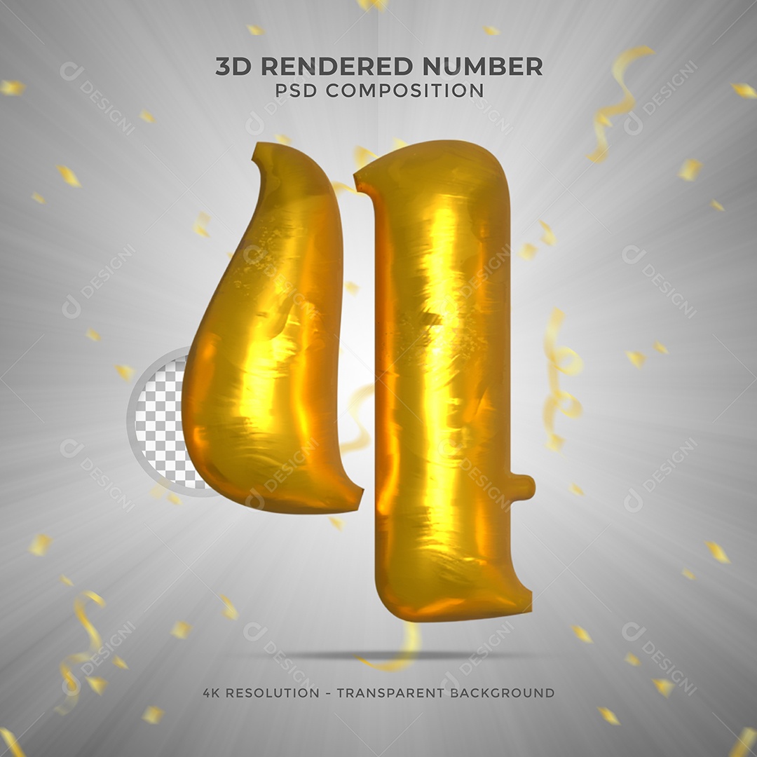 Número 4 Dourado Elemento 3D Para composição PSD