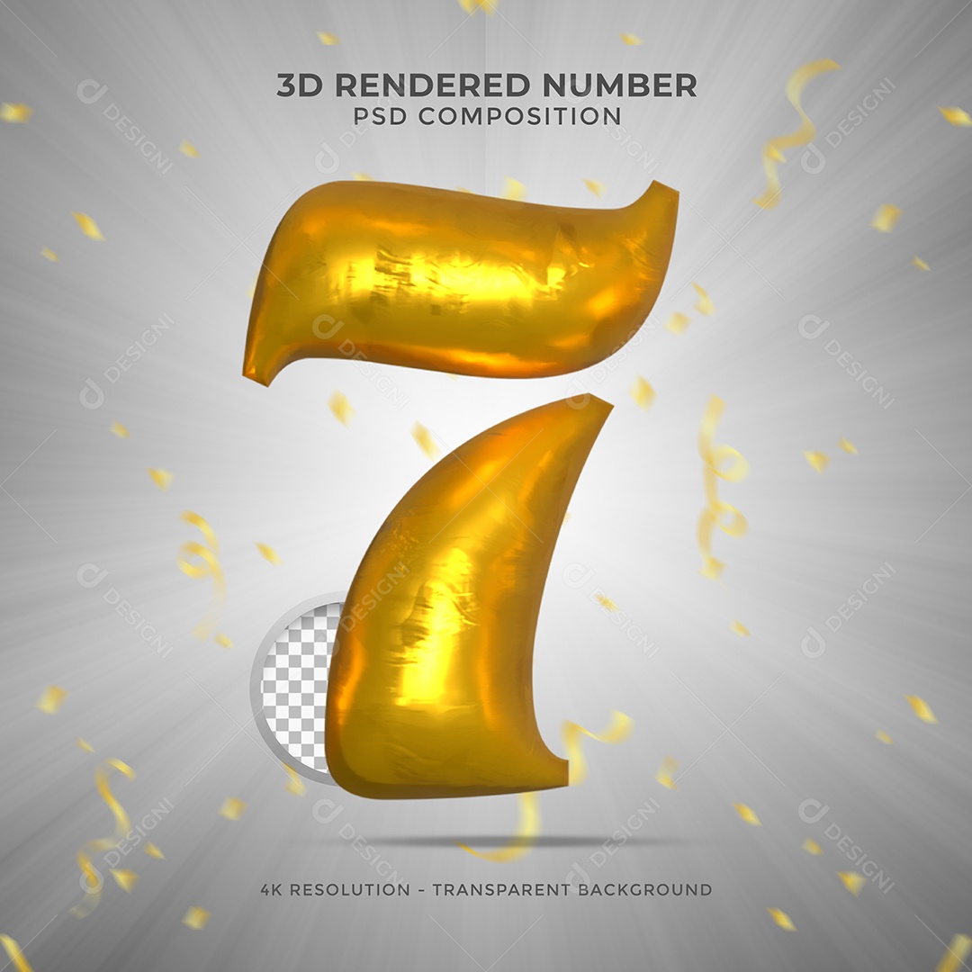 Número 7 Dourado Elemento 3D Para composição PSD