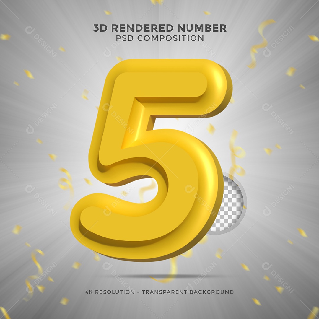 Número 5 Dourado Elemento 3D Para composição PSD