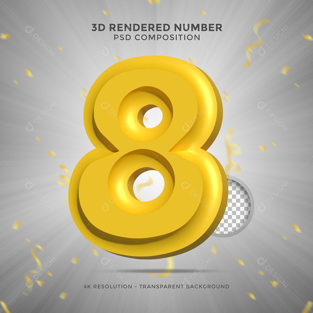 Número 8 Dourado Elemento 3D Para composição PSD