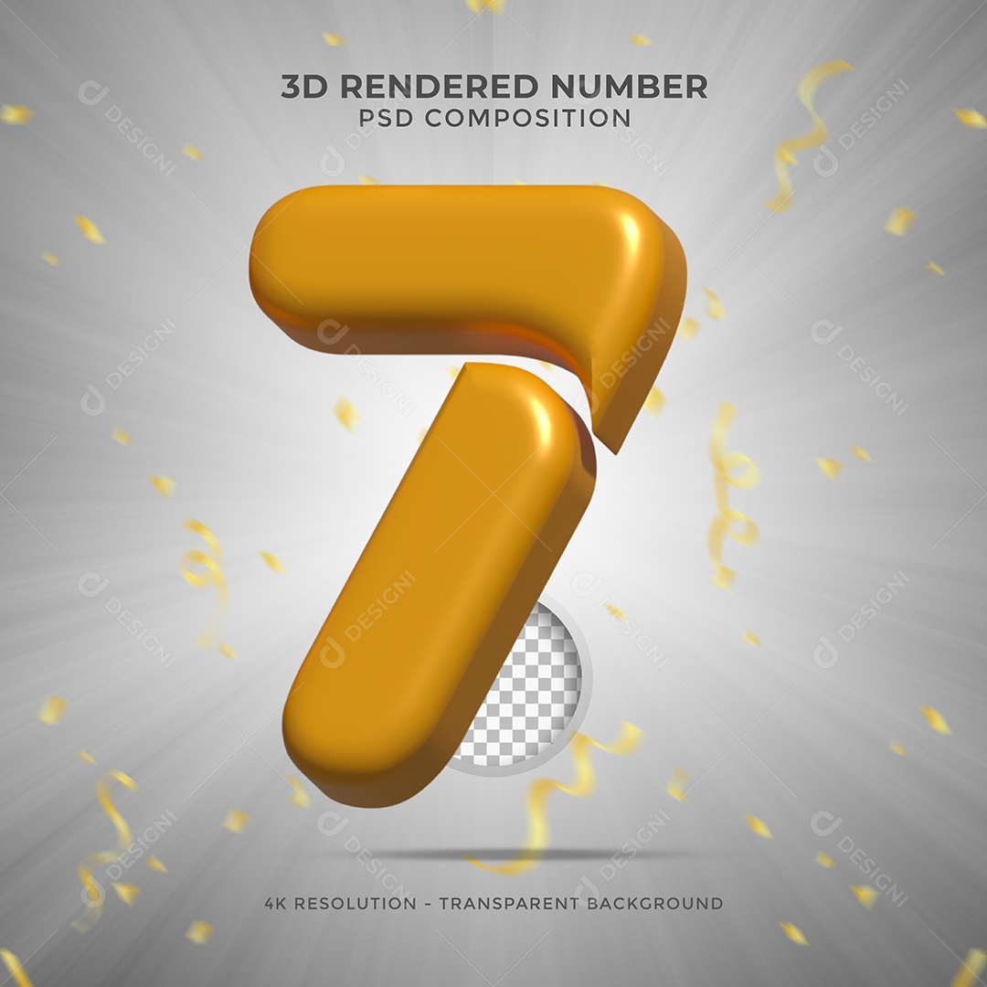 Número 7 Dourado Elemento 3D Para composição PSD