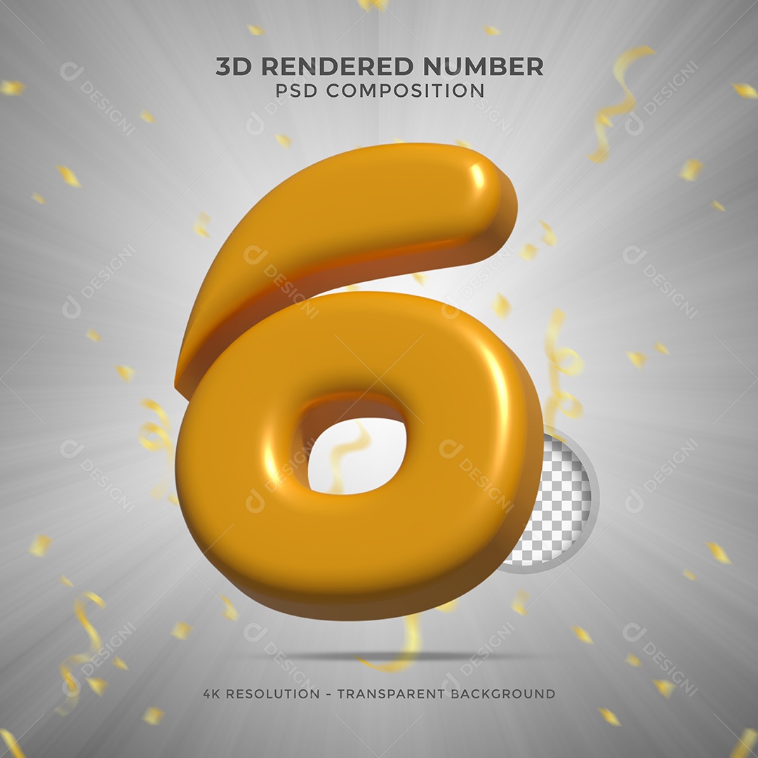 Número 6 Dourado Elemento 3D Para composição PSD