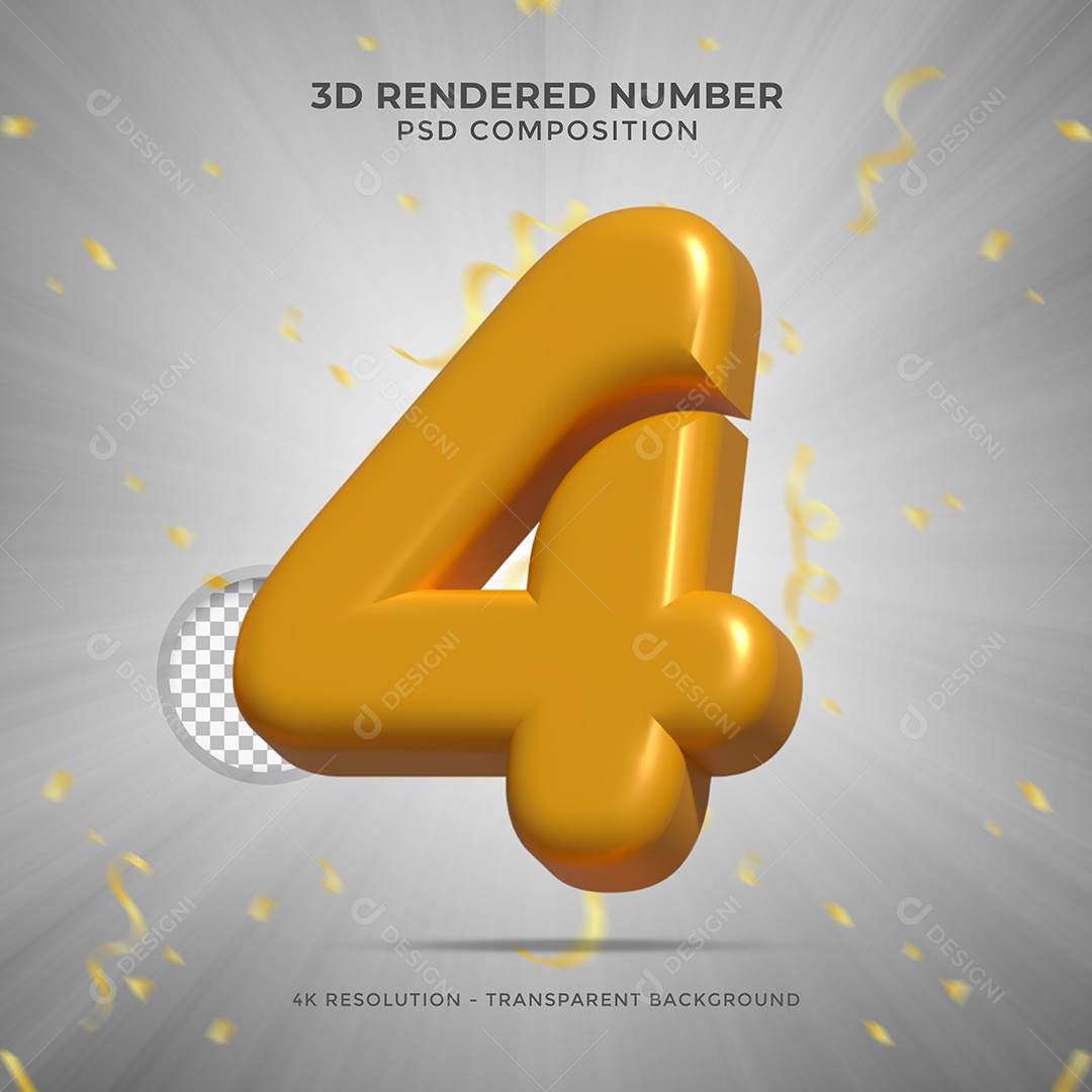 Número 4 Dourado Elemento 3D Para composição PSD
