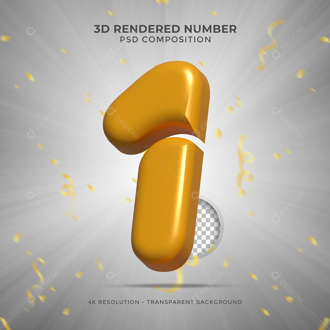 Número 1 Dourado Elemento 3D Para composição PSD