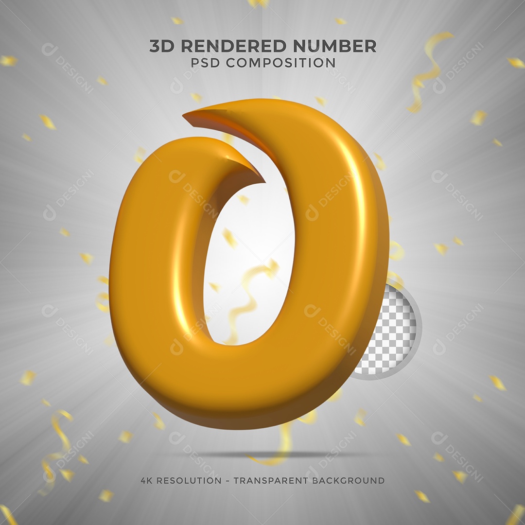 Número 0 Dourado Elemento 3D Para composição PSD