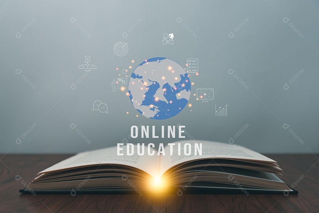 Livro Aberto Deitado Na Mesa. Interface de ícone on-line educacional