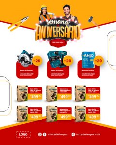 Encarte Semana de Aniversário Construção Social Media PSD Editável