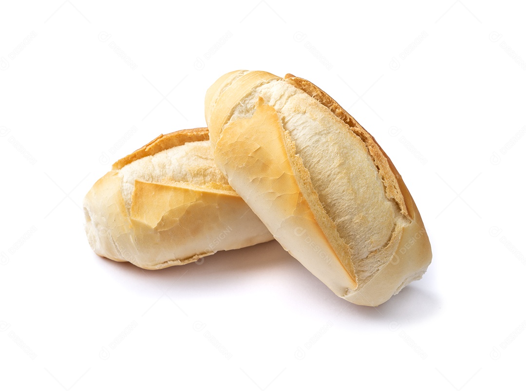 Pão francês, pão de sal ou pistolet isolado sobre fundo branco.