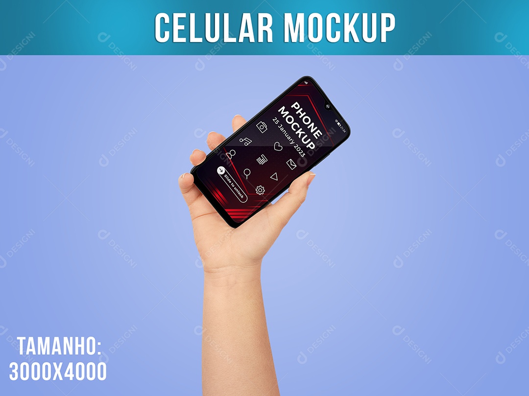 Celular Mockup Mão Mulher Smartphone Android PSD