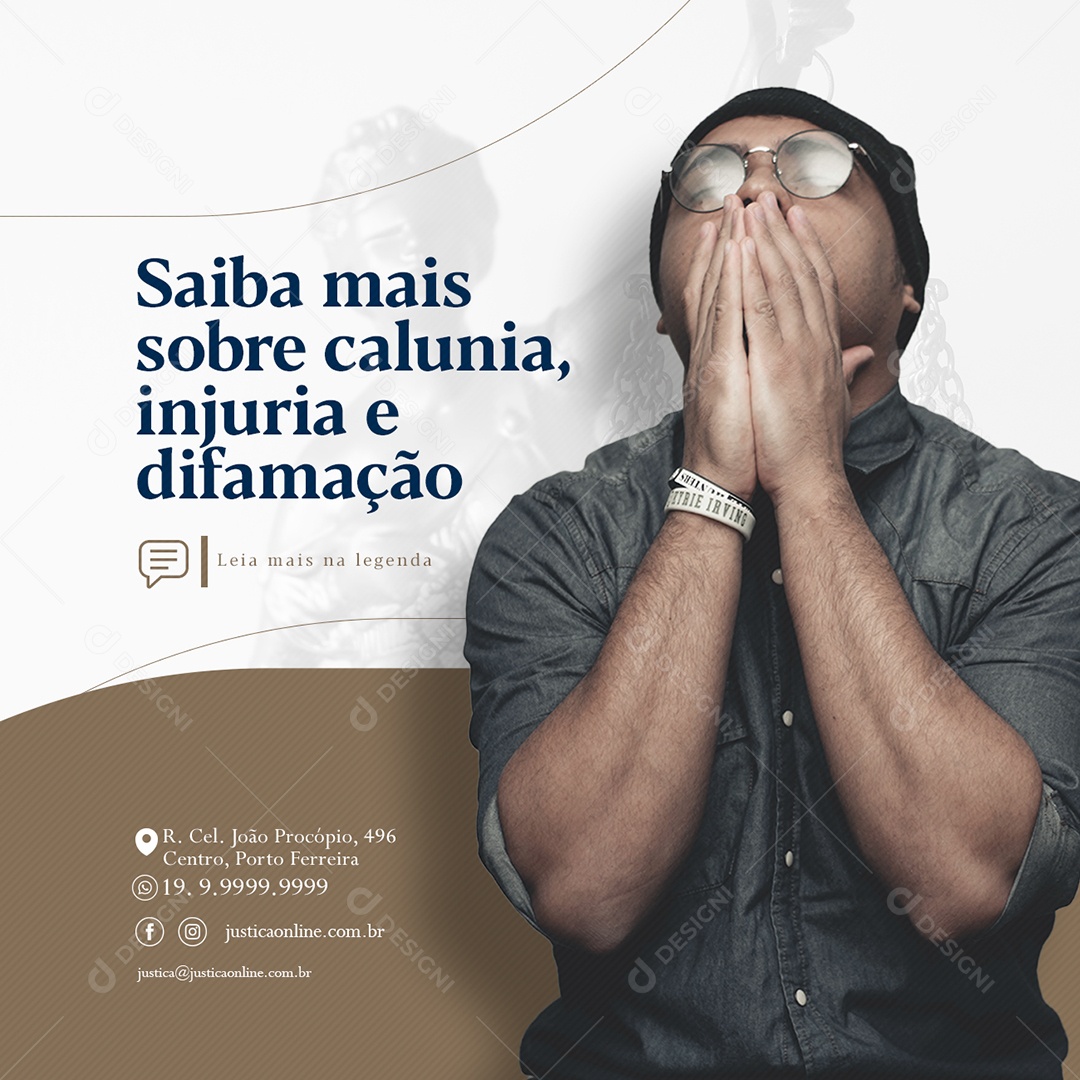 Saiba Mais Sobre Calunia Injuria e Difamação Advocacia Social Media PSD Editável