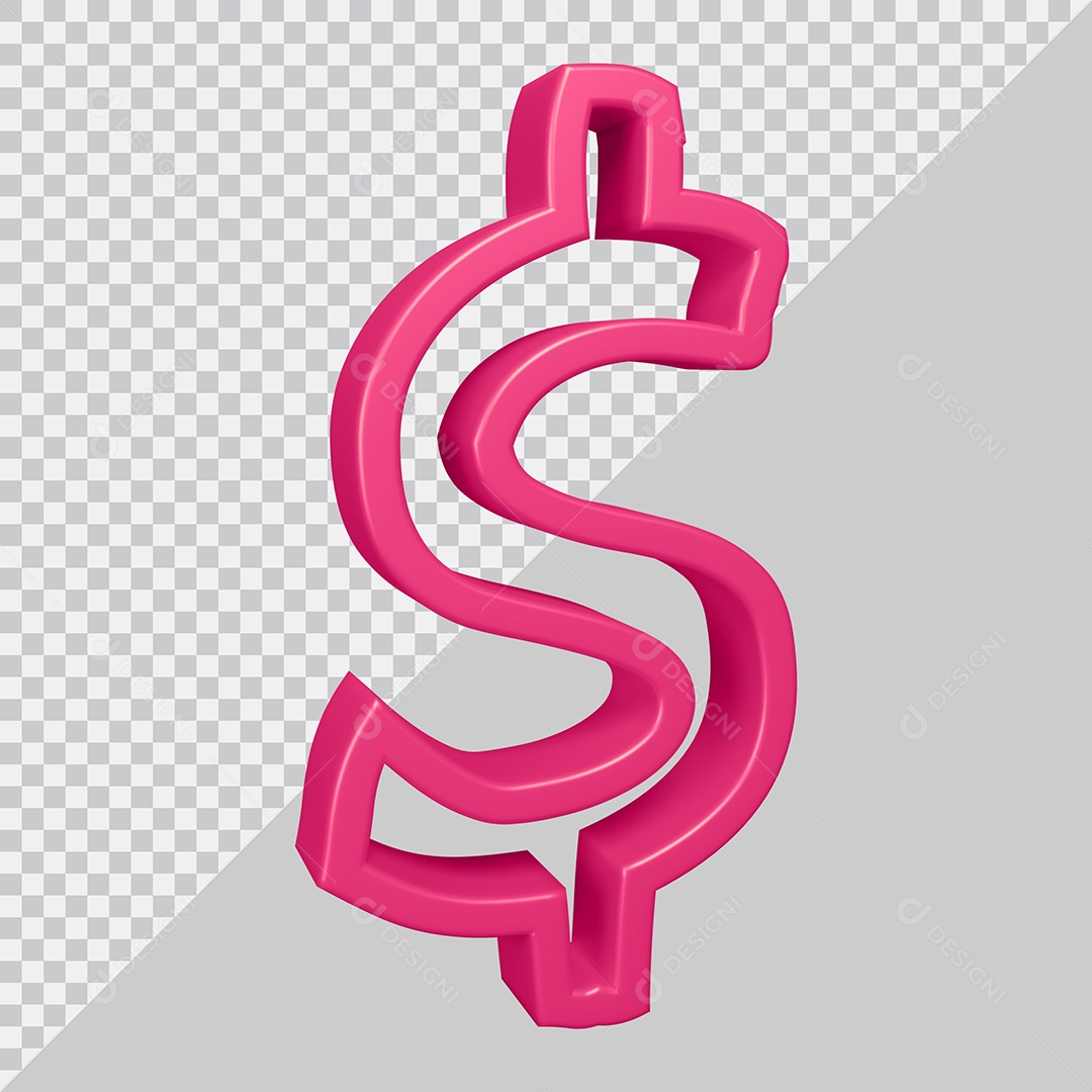 Elemento 3D Para Composição Símbolo do dólar $ Rosa PSD