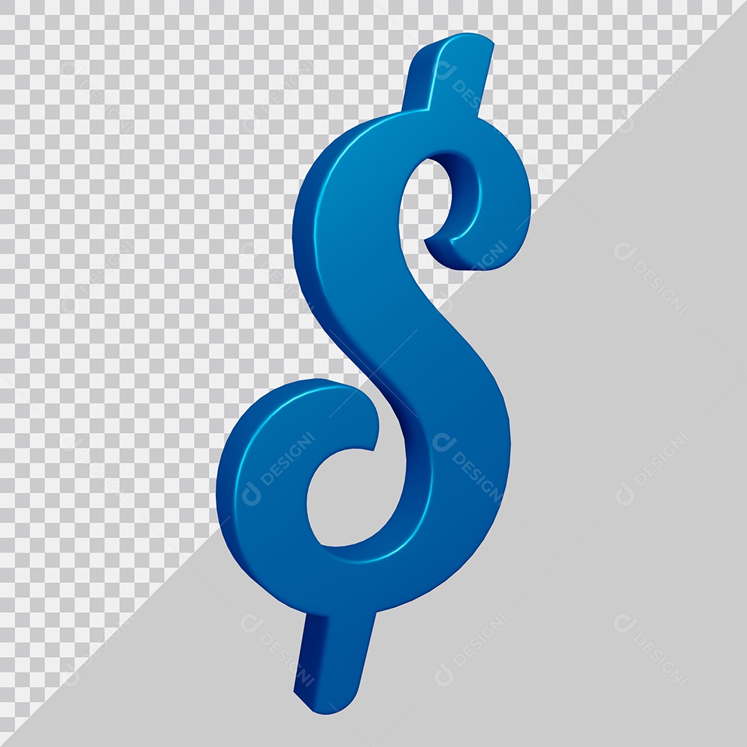 Elemento 3D Para Composição Símbolo do dólar $ Azul PSD