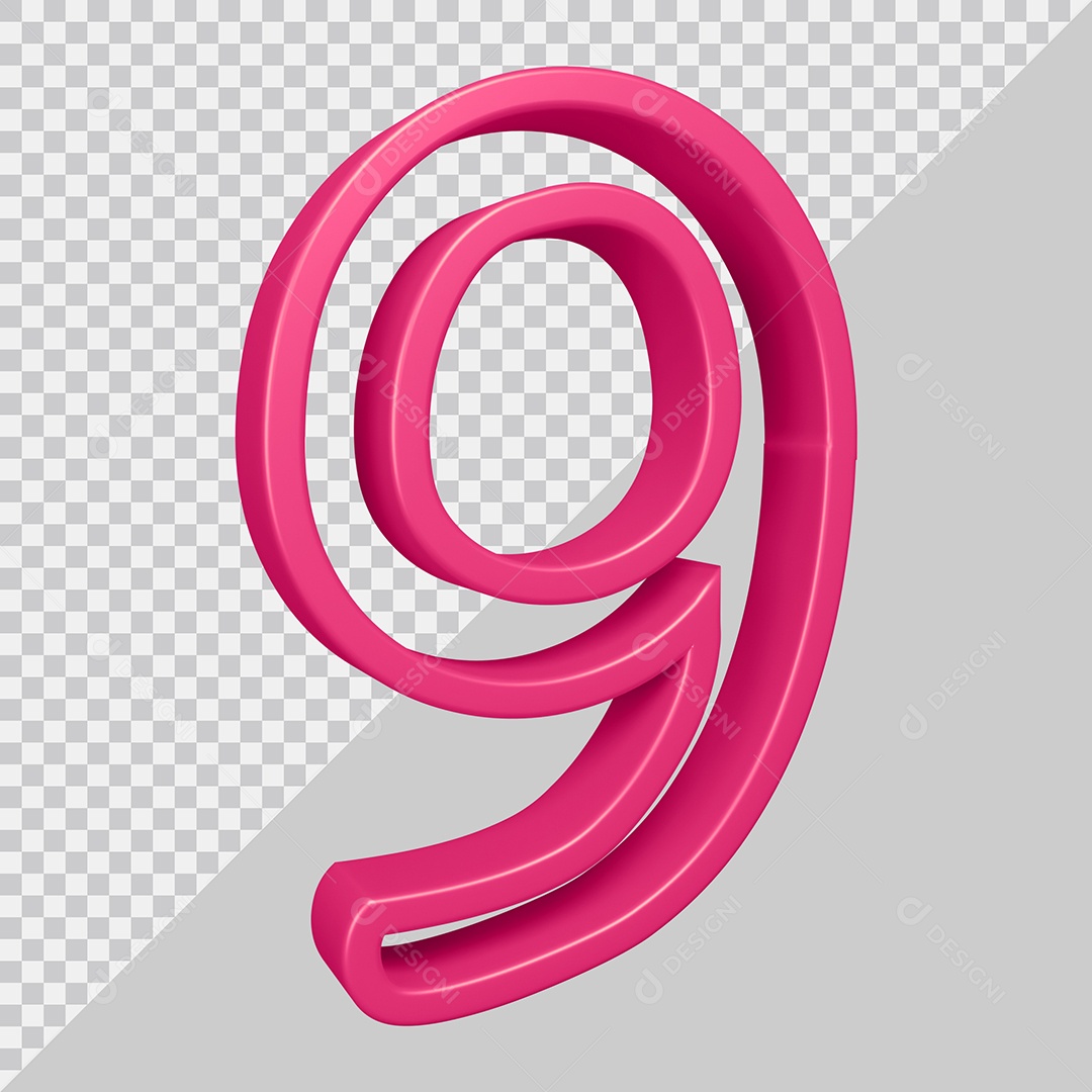 Elemento 3D Para Composição Número 9 Rosa PSD